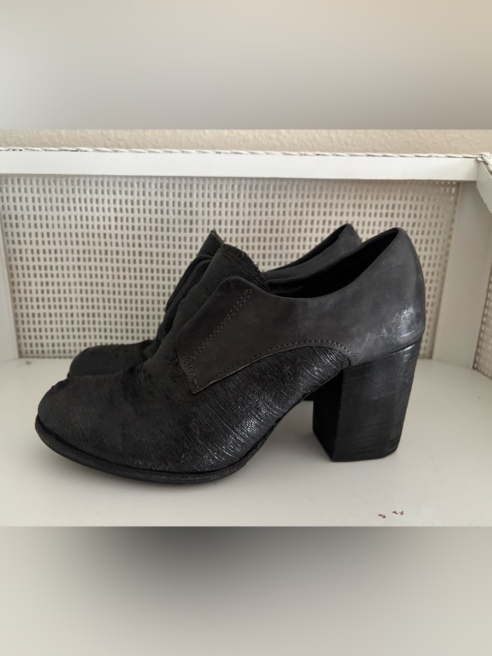 A.S. 98 Black Italian Leather Block Heel Slip-On Bootie - Goth, Witchy